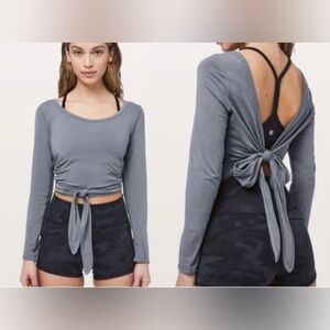 Lululemon it’s a tie long sleeve wrap ballet pilates crop top gray